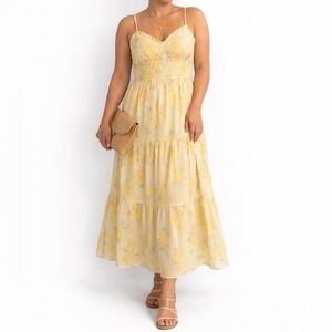 Trixxi New , Yellow Floral Tiered Maxi Dress with Spaghetti Straps